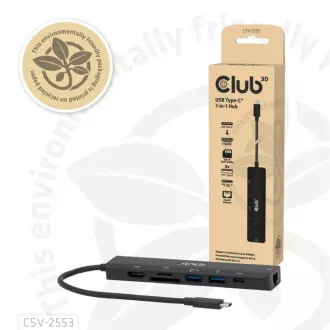 Club3D Dokovací stanice USB-C 7v1, 1xHDMI, 1xUSB-C PD, 2xUSB, 1xRJ45, microSD/SD, černá