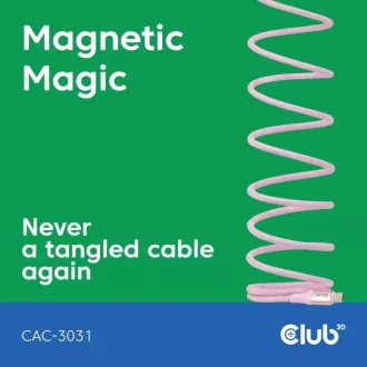 Club3D Kabel magnetický USB-C, 240W PD3.1, 480 Mbps, 2m, růžová Club3D Kabel magnetický USB-C, 240W PD3.1, 480 Mbps, 2m, růžová