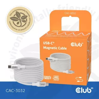 Club3D Kabel magnetický USB-C, 240W PD3.1, 480 Mbps, 2m, bílá Club3D Kabel magnetický USB-C, 240W PD3.1, 480 Mbps, 2m, bílá