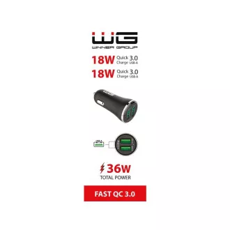 WG - Nabíječka do auta 2x USB-A 36W, QC 3.0 + QC 3.0, černá WG - Nabíječka do auta 2x USB-A 36W, QC 3.0 + QC 3.0, černá