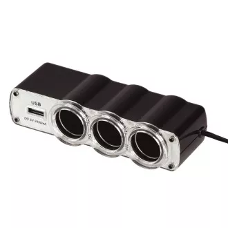 WG - Nabíječka do auta, rozbočovač, 3x zásuvka zapalovače 12V + 1x USB-A, s prodloužením WG - Nabíječka do auta, rozbočovač, 3x zásuvka zapalovače 12V + 1x USB-A, s prodloužením