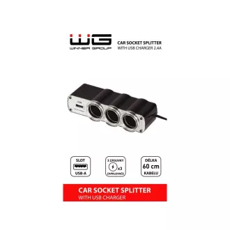 WG - Nabíječka do auta, rozbočovač, 3x zásuvka zapalovače 12V + 1x USB-A, s prodloužením WG - Nabíječka do auta, rozbočovač, 3x zásuvka zapalovače 12V + 1x USB-A, s prodloužením