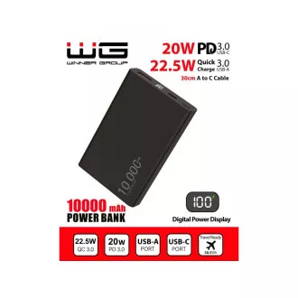 WG - Power Bank 10000 mAh, USB-C PD 20W + USB-A 22.5W, černá WG - Power Bank 10000 mAh, USB-C PD 20W + USB-A 22.5W, černá