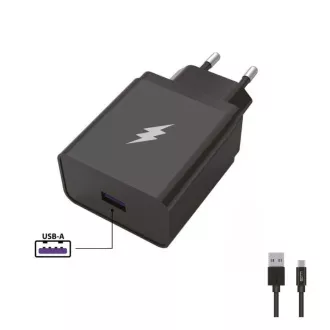 WG - Síťová nabíječka 1x USB-A 22, 5W, SuperCharge, 5V-9V-12V, + kabel USB-A na Type-C (5A), černá WG - Síťová nabíječka 1x USB-A 22, 5W, SuperCharge, 5V-9V-12V, + kabel USB-A na Type-C (5A), černá