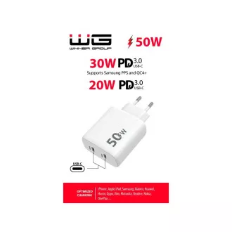 WG - Síťová nabíječka 2x USB-C 50W, 1x USB-C PD 30W + 1x USB-C PD 20W, bílá WG - Síťová nabíječka 2x USB-C 50W, 1x USB-C PD 30W + 1x USB-C PD 20W, bílá