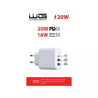 WG - Síťová nabíječka 3x USB, 1x USB-A QC 3.0 + 1x USB-A QC 3.0 + 1x USB-C PD 3.0, bílá WG - Síťová nabíječka 3x USB, 1x USB-A QC 3.0 + 1x USB-A QC 3.0 + 1x USB-C PD 3.0, bílá