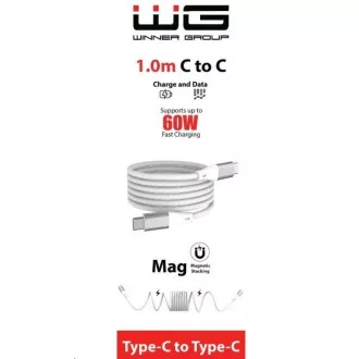 WG - Datový kabel Type-C na Type-C, 1 metr, 3A, 60W, magnetický samonavíjecí, bílá WG - Datový kabel Type-C na Type-C, 1 metr, 3A, 60W, magnetický samonavíjecí, bílá