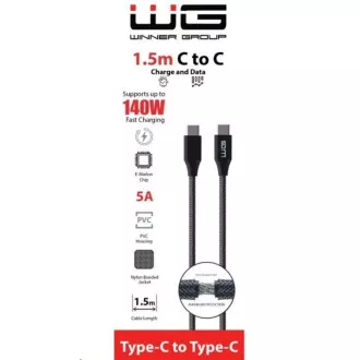 WG - Datový kabel Type-C na Type-C, 1, 5 metrů, 5A, 140W, černá