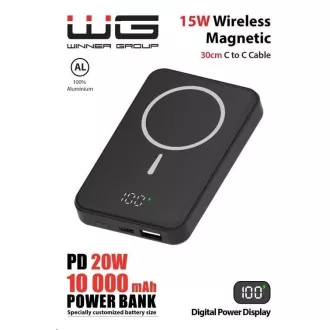 WG - Power Bank 10000 mAh, bezdrátová 15W + PD 20W + QC 3.0 22, 5W, černá