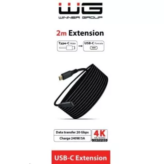 WG - Prodlužovací kabel USB-C (male) na USB-C (female), 2 metry, nylonový oplet, černá WG - Prodlužovací kabel USB-C (male) na USB-C (female), 2 metry, nylonový oplet, černá