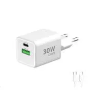 WG - Síťová nabíječka GaN 2x USB 30W, 1x USB-C PD3.0 PPS QC4 30W + USB-A 18W, kabel Type-C na Type-C, bílá