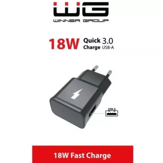 WG - Síťová nabíječka Fast 1x USB-A, Quick Charge 3.0, 5V-9V-12V, black WG - Síťová nabíječka Fast 1x USB-A, Quick Charge 3.0, 5V-9V-12V, black