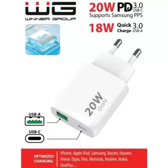 WG - Síťová nabíječka 2x USB, 1x USB-C PD 20W + 1x USB-A QC3.0 18W, white