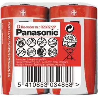 PANASONIC Zinkouhlíkové baterie Red Zinc R20RZ/2P D 1, 5V (shrink 2ks) PANASONIC Zinkouhlíkové baterie Red Zinc R20RZ/2P D 1, 5V (shrink 2ks)