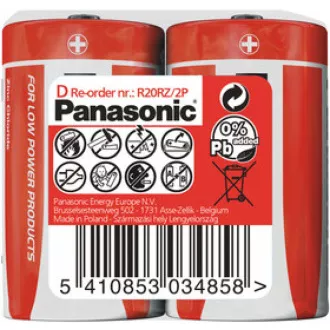 PANASONIC Zinkouhlíkové baterie Red Zinc R20RZ/2P D 1, 5V (shrink 2ks) PANASONIC Zinkouhlíkové baterie Red Zinc R20RZ/2P D 1, 5V (shrink 2ks)