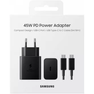 Samsung cestovní nabíječka EP-T4510XBE, Fast Charging 45W, USB-C + datový kabel USB-C, černá Samsung cestovní nabíječka EP-T4510XBE, Fast Charging 45W, USB-C + datový kabel USB-C, černá