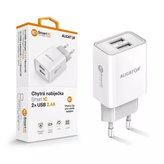 Aligator síťová nabíječka, 2x USB, smart IC, 2, 4 A, bílá Aligator síťová nabíječka, 2x USB, smart IC, 2, 4 A, bílá