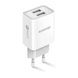 Aligator síťová nabíječka, 2x USB, smart IC, 2, 4 A, bílá Aligator síťová nabíječka, 2x USB, smart IC, 2, 4 A, bílá