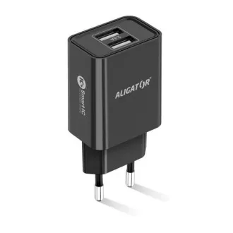 Aligator síťová nabíječka, 2x USB, smart IC, 2, 4 A, kabel USB-C 2A, černá Aligator síťová nabíječka, 2x USB, smart IC, 2, 4 A, kabel USB-C 2A, černá