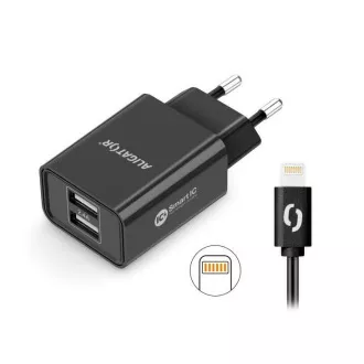 Aligator síťová nabíječka, 2x USB, smart IC, 2, 4 A, kabel Lightning 2A, černá