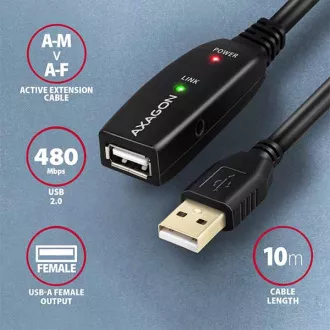 AXAGON ADR-210, USB 2.0 A-M -> A-F aktivní prodlužovací / repeater kabel, 10m AXAGON ADR-210, USB 2.0 A-M -> A-F aktivní prodlužovací / repeater kabel, 10m