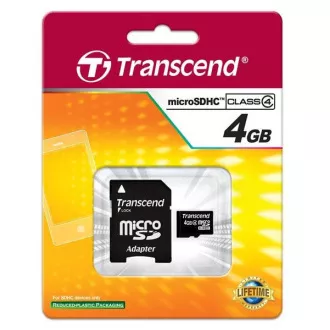 TRANSCEND MicroSDHC karta 4GB Class 4 + adaptér