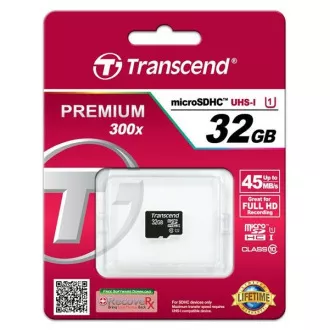 TRANSCEND MicroSDHC karta 32GB Premium, Class 10 UHS-I 300x, bez adaptéru TRANSCEND MicroSDHC karta 32GB Premium, Class 10 UHS-I 300x, bez adaptéru