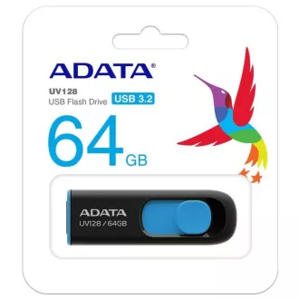 ADATA Flash Disk 64GB UV128, USB 3.1 Dash Drive (R:90/W:40 MB/s) černá/modrá ADATA Flash Disk 64GB UV128, USB 3.1 Dash Drive (R:90/W:40 MB/s) černá/modrá