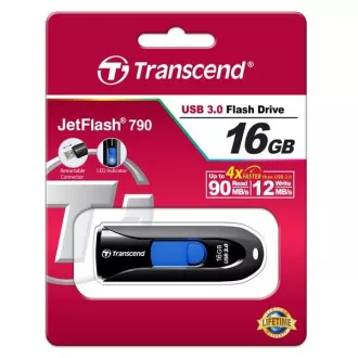 TRANSCEND USB Flash Disk 16GB JetFlash®790, USB 3.1 (R:90/W:12 MB/s) černá/modrá