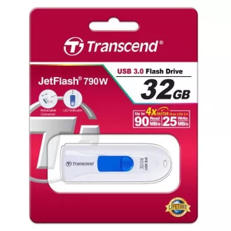 TRANSCEND Flash Disk 32GB JetFlash®790, USB 3.1 (R:90/W:25 MB/s) bílá/modrá TRANSCEND Flash Disk 32GB JetFlash®790, USB 3.1 (R:90/W:25 MB/s) bílá/modrá