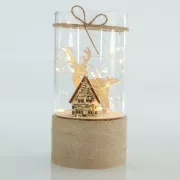 Eurolamp Skleněný dekor s chaloupkou a sobem, 9 x 18 cm