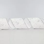 Eurolamp Vánoční dekorace bílá stuha s listy a stříbrnými třpytkami, 6,35 cm, 1 ks