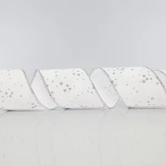 Eurolamp Vánoční dekorace bílá stuha s listy a stříbrnými třpytkami, 6,35 cm, 1 ks Eurolamp Vánoční dekorace bílá stuha s listy a stříbrnými třpytkami, 6,35 cm, 1 ks