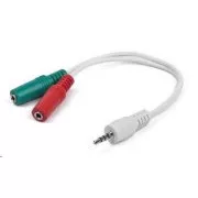 GEMBIRD Kabel rozdvojka jack 3, 5mm (4 pólový) na 2x3, 5mm M/F, 20cm, bíla