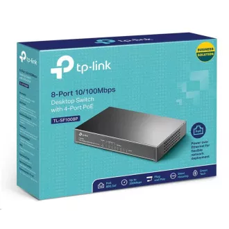 TP-Link switch TL-SF1008P (8x100Mb/s, 4xPoE+, 66W, fanless)