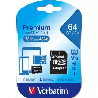VERBATIM MicroSDXC karta 64GB Premium, U1 + adaptér