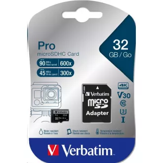 VERBATIM MicroSDHC karta 32GB Pro, U3 + adaptér VERBATIM MicroSDHC karta 32GB Pro, U3 + adaptér