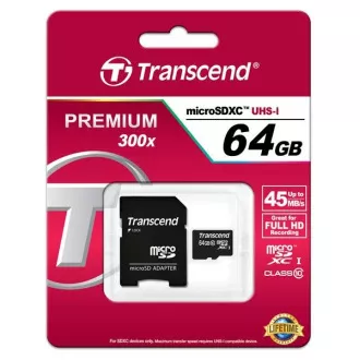 TRANSCEND MicroSDXC karta 64GB Class 10, UHS-I (45MB/s) TRANSCEND MicroSDXC karta 64GB Class 10, UHS-I (45MB/s)