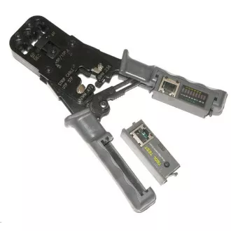 Kleště krimpovací PROFI+ s ráčnou pro konektory RJ11, RJ12, RJ45 s testerem a LED indikací Kleště krimpovací PROFI+ s ráčnou pro konektory RJ11, RJ12, RJ45 s testerem a LED indikací