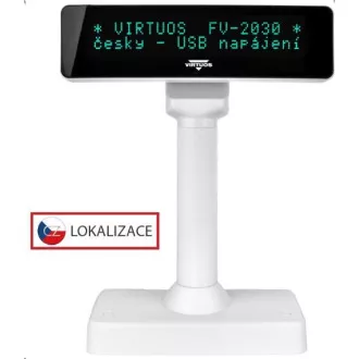 Virtuos VFD zákaznický displej Virtuos FV-2030W 2x20 9mm, USB, bílý Virtuos VFD zákaznický displej Virtuos FV-2030W 2x20 9mm, USB, bílý