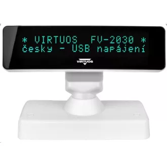 Virtuos VFD zákaznický displej Virtuos FV-2030W 2x20 9mm, USB, bílý Virtuos VFD zákaznický displej Virtuos FV-2030W 2x20 9mm, USB, bílý
