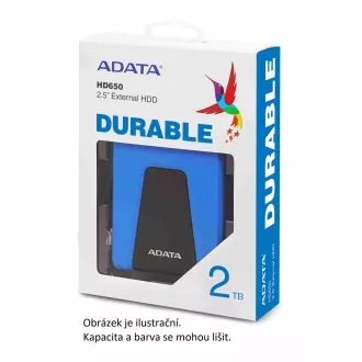 ADATA Externí HDD 2TB USB 3.1 DashDrive Durable HD650, červený (gumový, nárazu odolný)