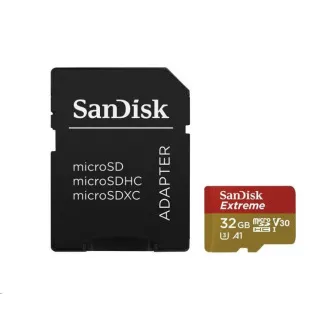 SanDisk MicroSDHC karta 32GB Extreme (100MB/s, Class 10, UHS-I U3 V30) + adaptér SanDisk MicroSDHC karta 32GB Extreme (100MB/s, Class 10, UHS-I U3 V30) + adaptér