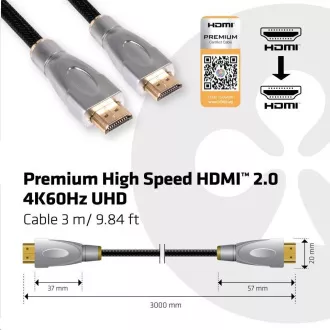 Club3D Kabel Certifikovaný HDMI Premium High Speed, HDMI 2.0 4K60Hz UHD, 3m Club3D Kabel Certifikovaný HDMI Premium High Speed, HDMI 2.0 4K60Hz UHD, 3m