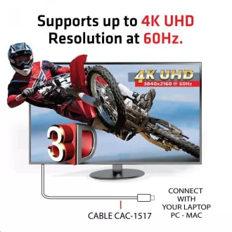 Club3D Adaptér USB 3.1 typ C na DisplayPort 1.2 4K60Hz UHD 1, 2m (M/M)