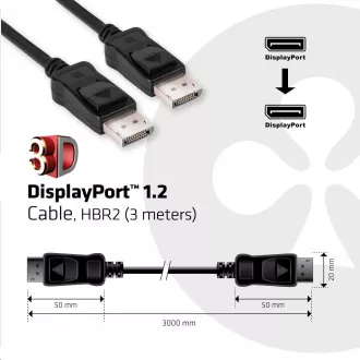 Club3D Kabel certifikovaný DisplayPort 1.2, 4K60Hz UHD (M/M), 3m, 30 AWG Club3D Kabel certifikovaný DisplayPort 1.2, 4K60Hz UHD (M/M), 3m, 30 AWG