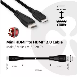 Club3D Kabel Mini HDMI na HDMI 2.0 4K60Hz UHD, (M/M), 1m Club3D Kabel Mini HDMI na HDMI 2.0 4K60Hz UHD, (M/M), 1m