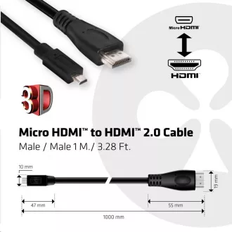 Club3D Kabel Micro HDMI na HDMI 2.0 4K60Hz UHD, (M/M), 1m Club3D Kabel Micro HDMI na HDMI 2.0 4K60Hz UHD, (M/M), 1m