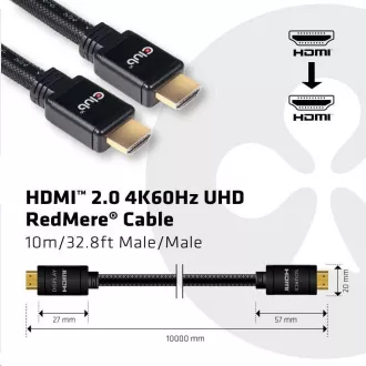 Club3D Kabel HDMI 2.0 aktivní, High Speed 4K UHD, Redmere (M/M), 10m, 28 AWG Club3D Kabel HDMI 2.0 aktivní, High Speed 4K UHD, Redmere (M/M), 10m, 28 AWG