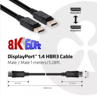 Club3D Certifikovaný Kabel DisplayPort 1.4 HBR3 8K60Hz (M/M), 1m Club3D Certifikovaný Kabel DisplayPort 1.4 HBR3 8K60Hz (M/M), 1m